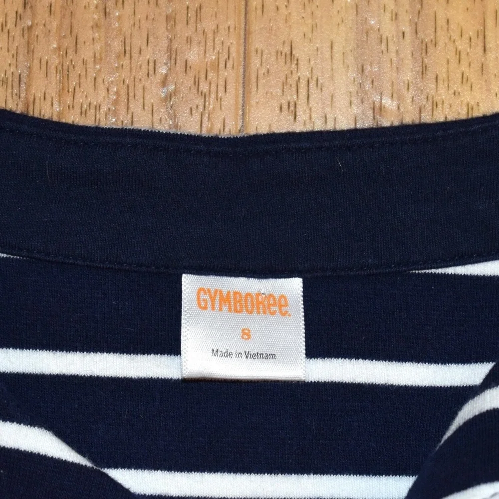 Gymboree Flower Power Knit Dress Girls 8 Navy Blue Striped Floral Daisy